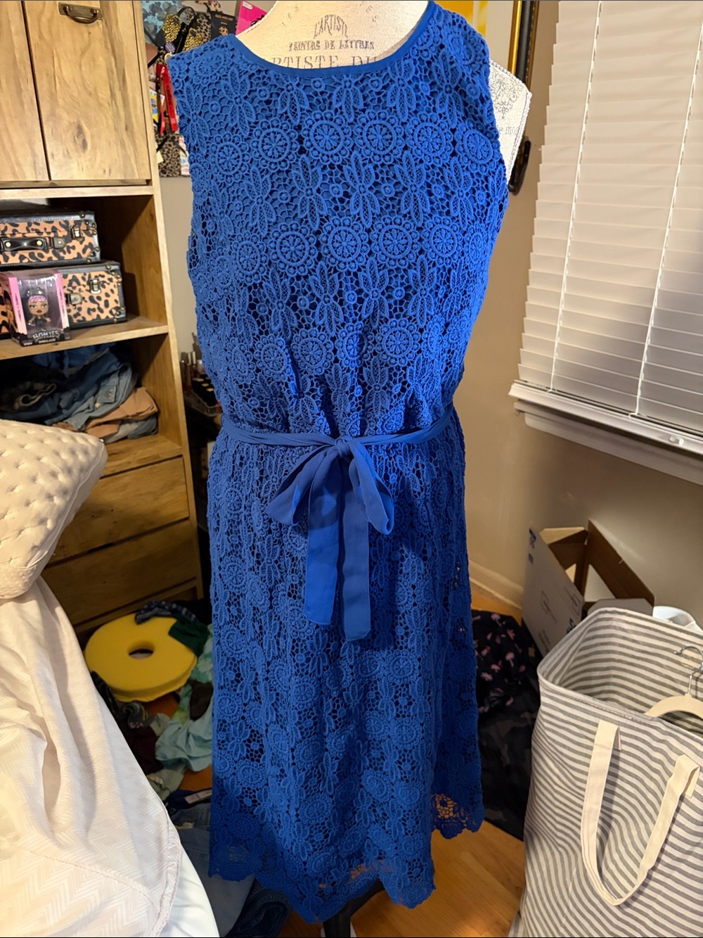 Women’s Lands End Sleeveless Lace Dress in Royal Blue - 12